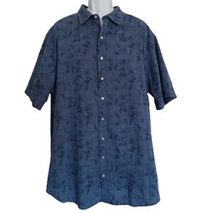 TRUE NATION Blue Hawaiian Island Tropical Palm Print Short Sleeved Shirt Top